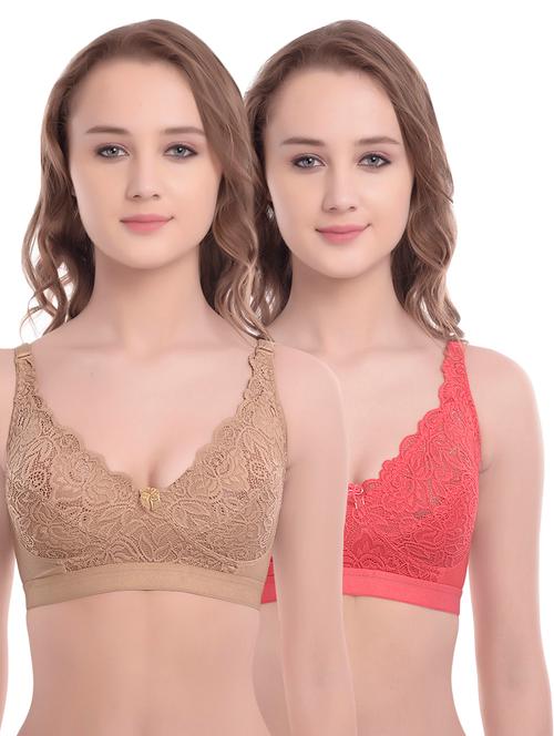 set of 2 bow patch laced t-shirt bra - 16784765 - Very Small Image - 1