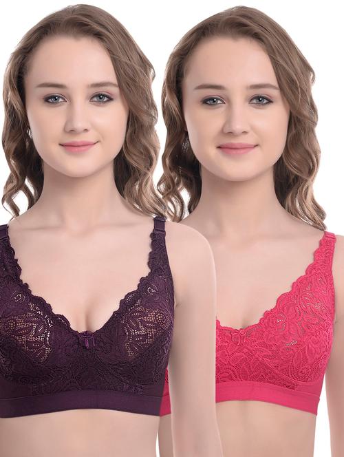 set of 2 bow patch laced t-shirt bra - 16784767 - Very Small Image - 1