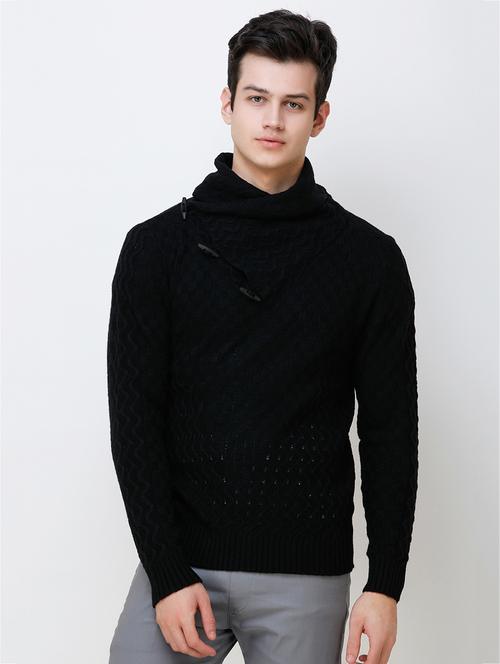navy blue self design woolen pullover - 16784952 - Very Small Image - 1