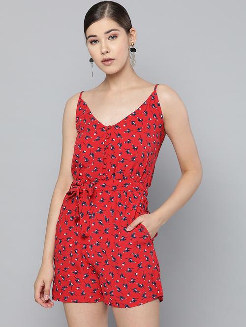 tie front floral romper jumpsuit - 16786304 - Very Small Image - 1