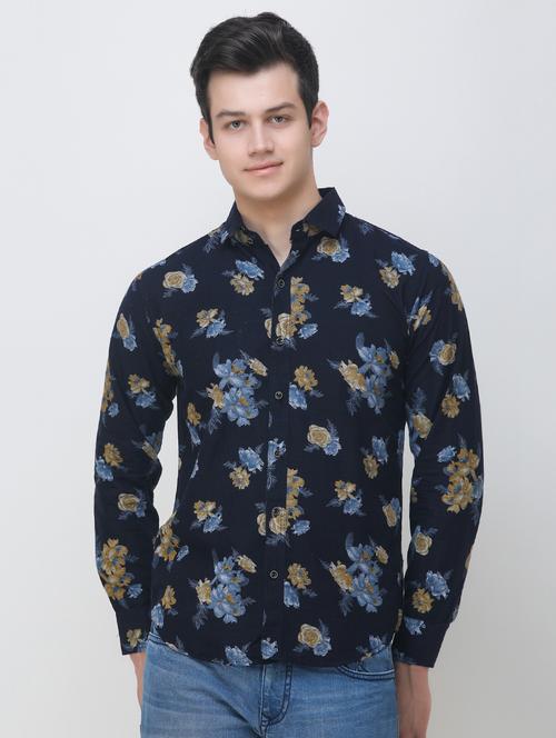 navy blue floral printed casual shirt - 16787117 - Very Small Image - 1