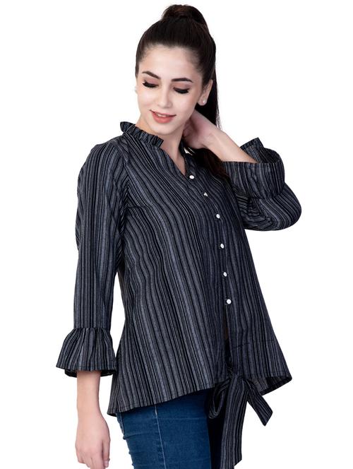 tie front bell sleeved striped top - 16787764 - Very Small Image - 1