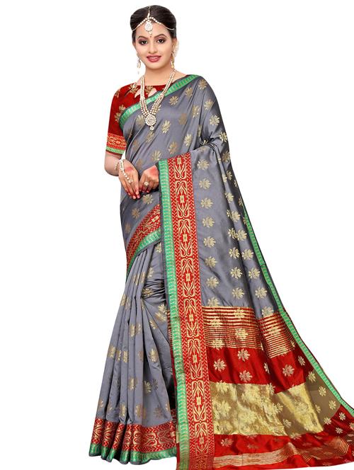 floral kanjivaram saree with blouse - 16788306 - Very Small Image - 1