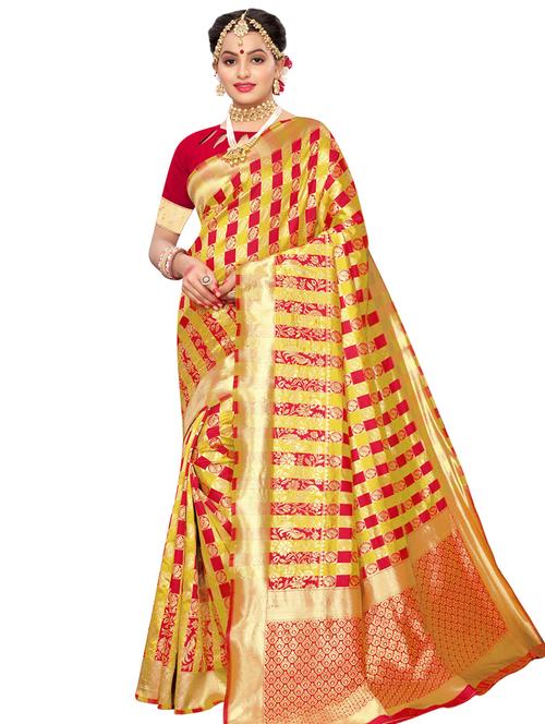checkered woven saree with blouse - 16788339 - Very Small Image - 1