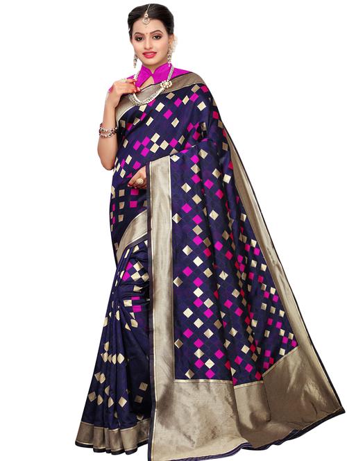 checkered woven saree with blouse - 16788344 - Very Small Image - 1
