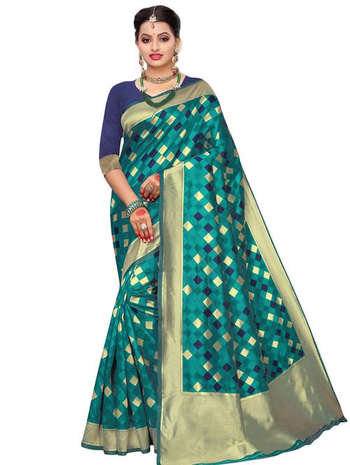 checkered woven saree with blouse - 16788345 - Very Small Image - 1