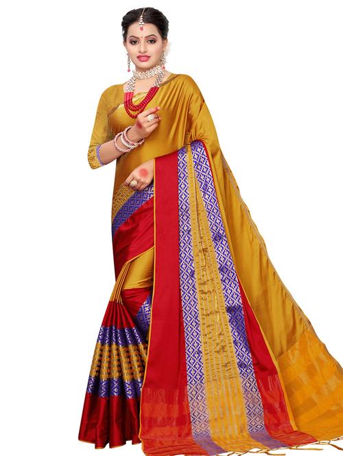 solid bordered woven saree with blouse - 16788353 - Very Small Image - 1