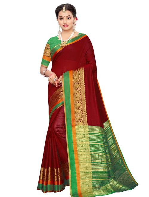 solid bordered kanjivaram saree with blouse - 16788364 - Very Small Image - 1