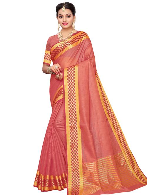 solid bordered saree with blouse - 16788389 - Very Small Image - 1
