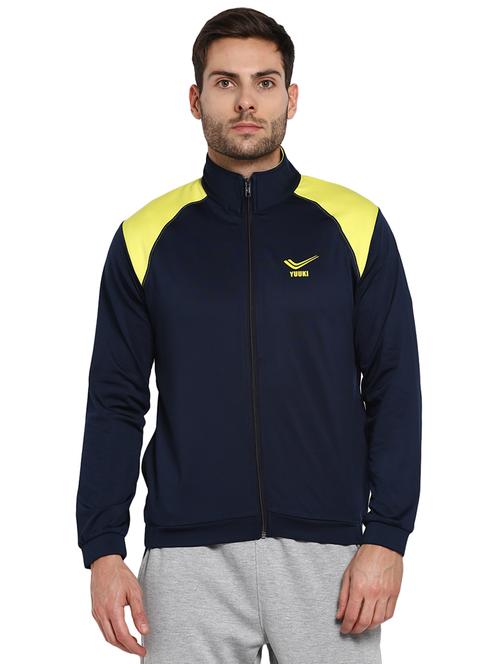 navy blue color block casual jacket - 16790318 - Very Small Image - 1
