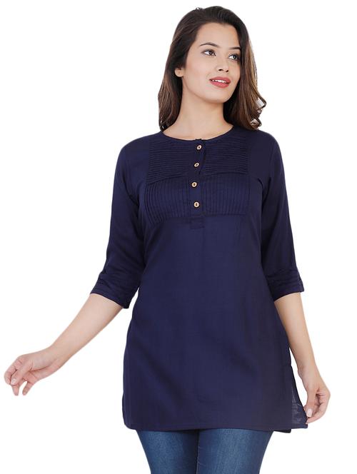 navy rayon straight solid straight kurta - 16791128 - Very Small Image - 1