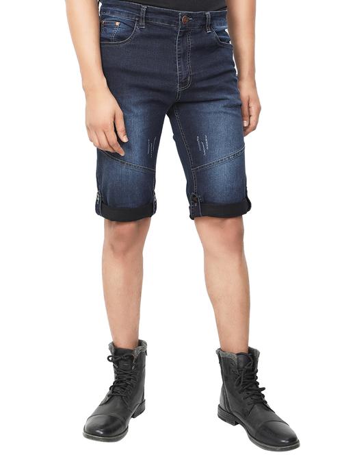 dark blue washed denim shorts - 16791139 - Very Small Image - 1