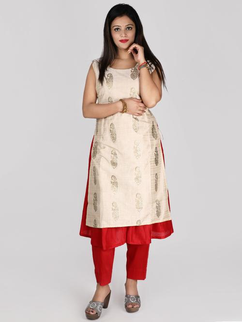 foil print kurta pant set - 16791392 - Very Small Image - 1