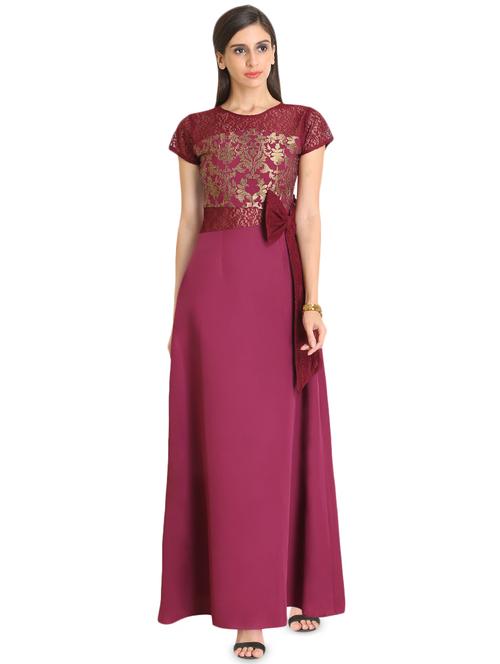 yoke embroidered fit & flare gown - 16791901 - Very Small Image - 1