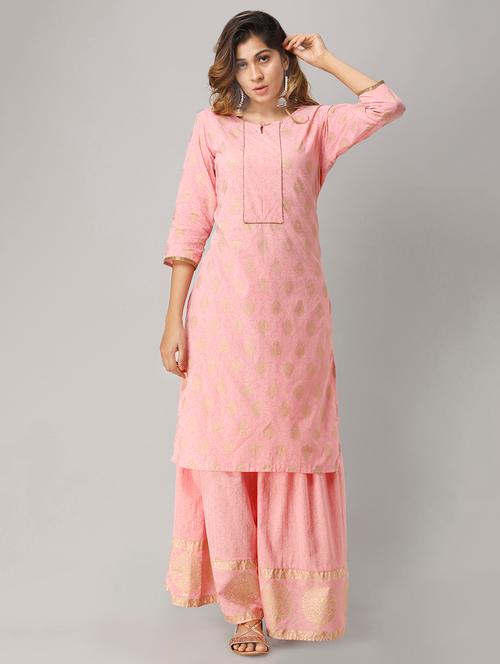 gold print kurta palazzo set - 16792136 - Very Small Image - 1