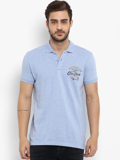 blue typographic print polo t-shirt - 16792283 - Very Small Image - 1
