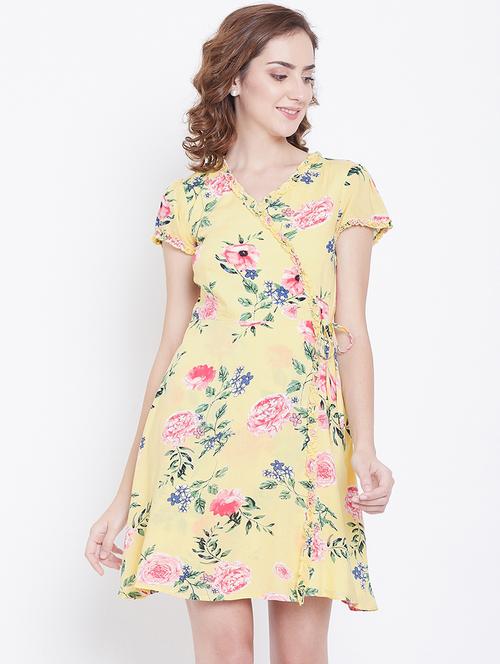 frill detail floral wrap dress - 16792399 - Very Small Image - 1