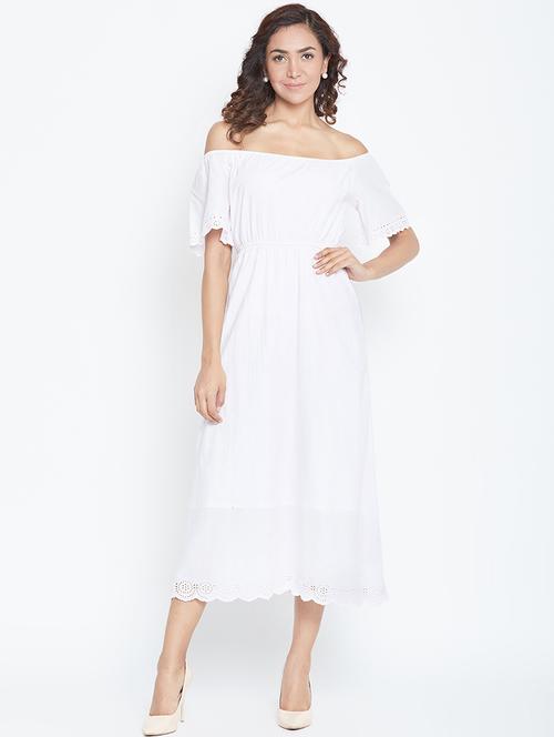 off shoulder scallop hem a-line dress - 16792441 - Very Small Image - 1
