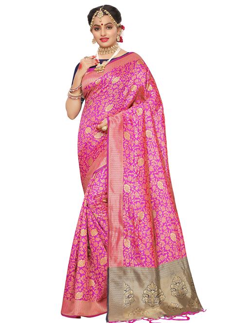 floral kanjivaram saree with blouse - 16792800 - Very Small Image - 1
