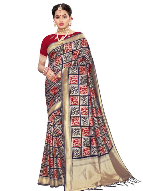 checkered kanjivaram saree with blouse - 16792808 - Very Small Image - 1