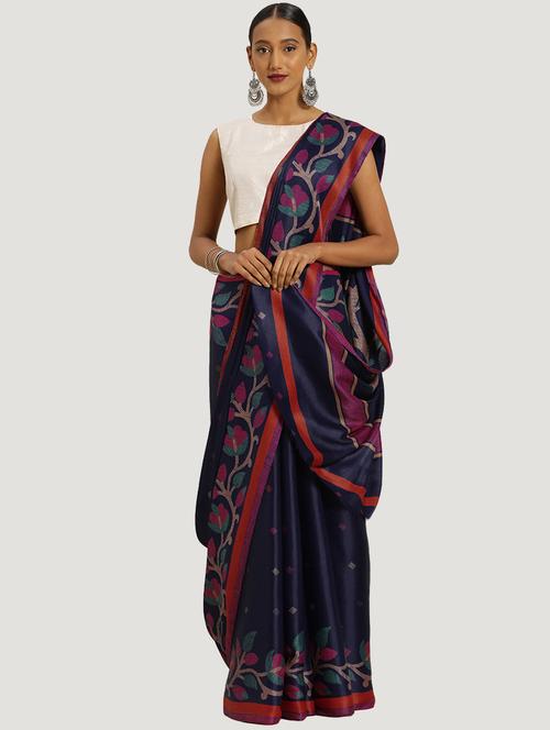 self design tussar saree with blouse - 16792915 - Very Small Image - 1