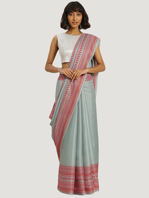 self design tussar saree with blouse - 16792917 - Very Small Image - 1