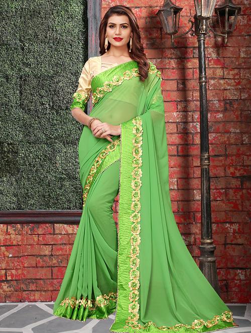solid bordered saree with blouse - 16793031 - Very Small Image - 1