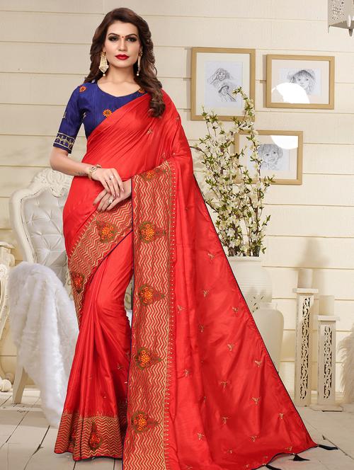 tassel detailed embroidered saree with blouse - 16793051 - Very Small Image - 1