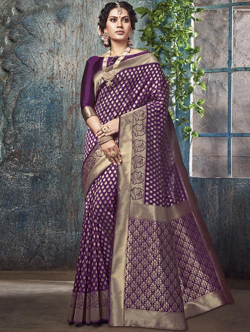 self design kanjivaram saree with blouse - 16793085 - Very Small Image - 1