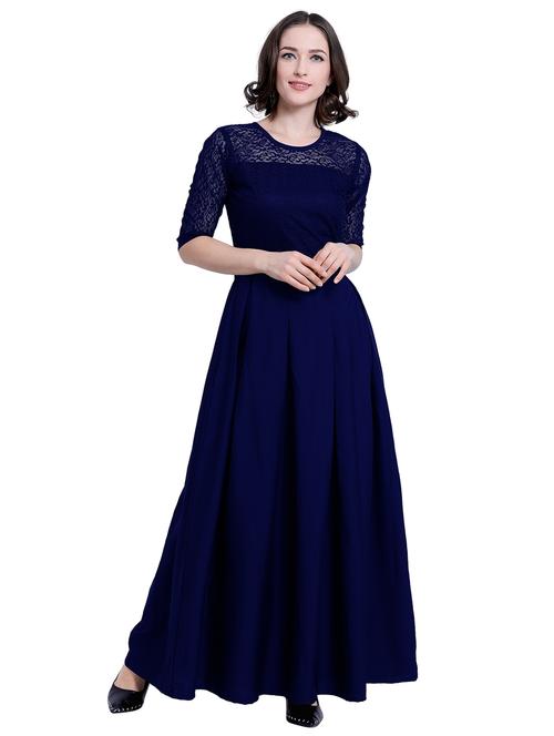 round neck pleated maxi dress - 16793435 - Very Small Image - 1