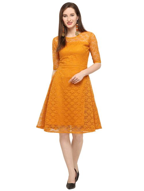 round neck floral laced a-line dress - 16793449 - Very Small Image - 1