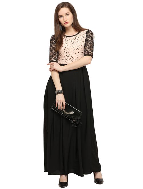 round neck contrast panel maxi dress - 16793453 - Very Small Image - 1