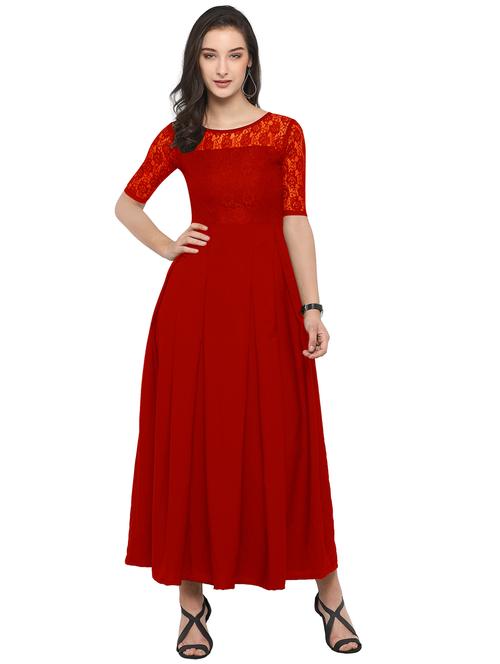 round neck laced maxi dress - 16793464 - Very Small Image - 1