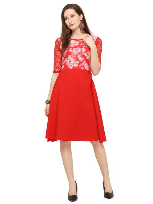 round neck floral panel a-line dress - 16793474 - Very Small Image - 1