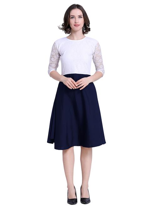 color block round neck fit & flare dress - 16793480 - Very Small Image - 1