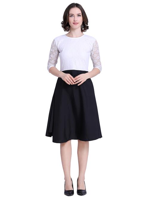 color block round neck fit & flare dress - 16793521 - Very Small Image - 1