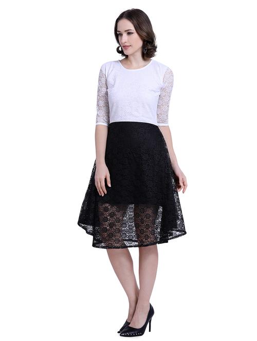 color block round neck fit & flare dress - 16793522 - Very Small Image - 1