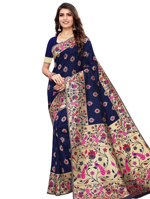 ethnic motif woven saree with blouse - 16793987 - Very Small Image - 1