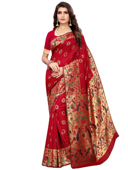 ethnic motif woven saree with blouse - 16793989 - Very Small Image - 1