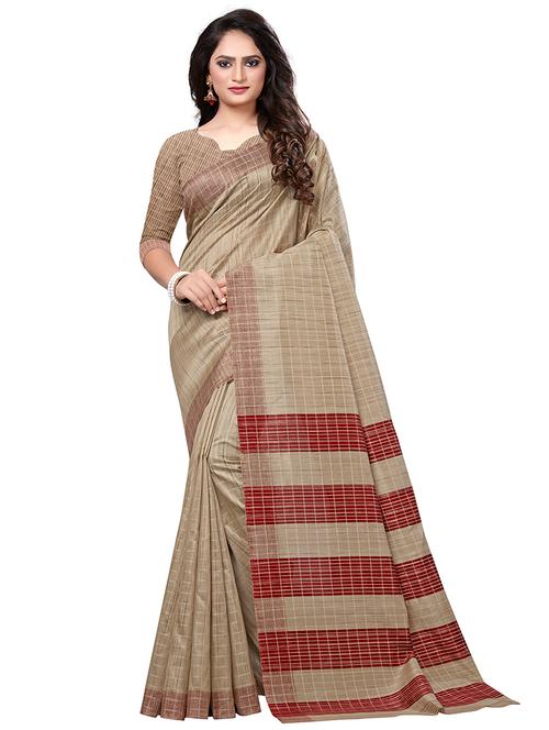 checkered printed saree with blouse - 16793993 - Very Small Image - 1