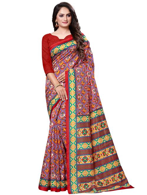 conversational printed saree with blouse - 16794016 - Very Small Image - 1
