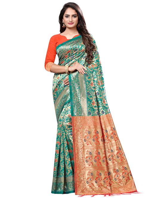 floral banarasi saree with blouse - 16794021 - Very Small Image - 1