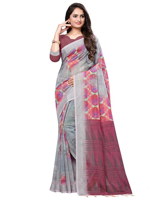 geometrical printed saree with blouse - 16794027 - Very Small Image - 1