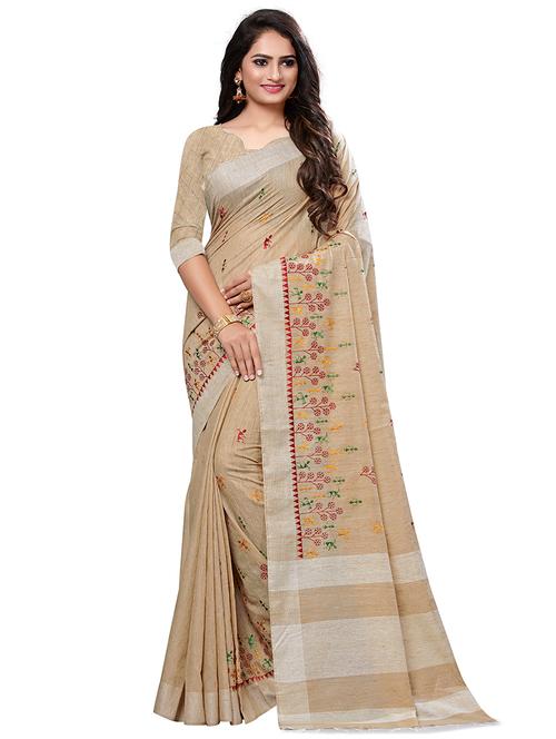 embroidered solid saree with blouse - 16794030 - Very Small Image - 1
