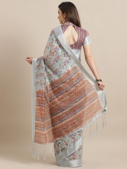 floral printed saree with blouse - 16794050 - Very Small Image - 1