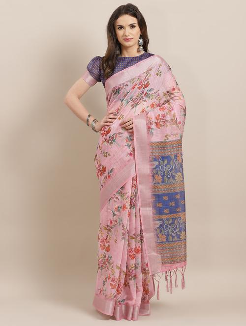 floral printed saree with blouse - 16794055 - Very Small Image - 1