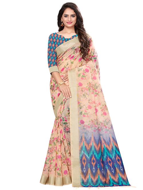 floral bordered saree with blouse - 16794057 - Very Small Image - 1