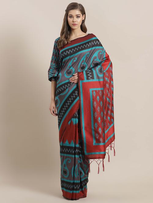 paisley printed saree with blouse - 16794074 - Very Small Image - 1