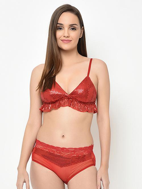 ruffle detail sequined bra and panty set - 16794191 - Very Small Image - 1