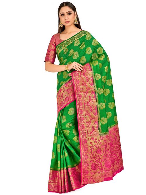 floral kanjivaram saree with blouse - 16794290 - Very Small Image - 1